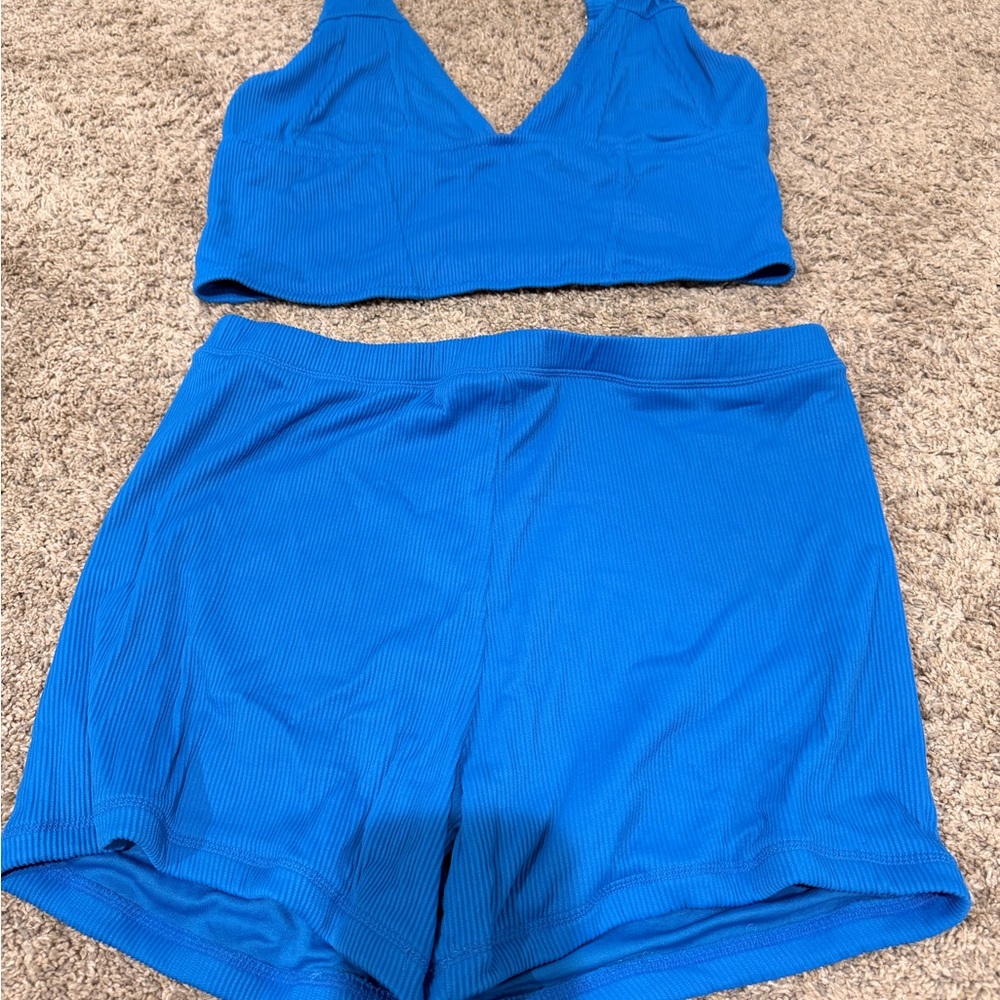 Blue Ribbed Two-Piece Bathing Suit